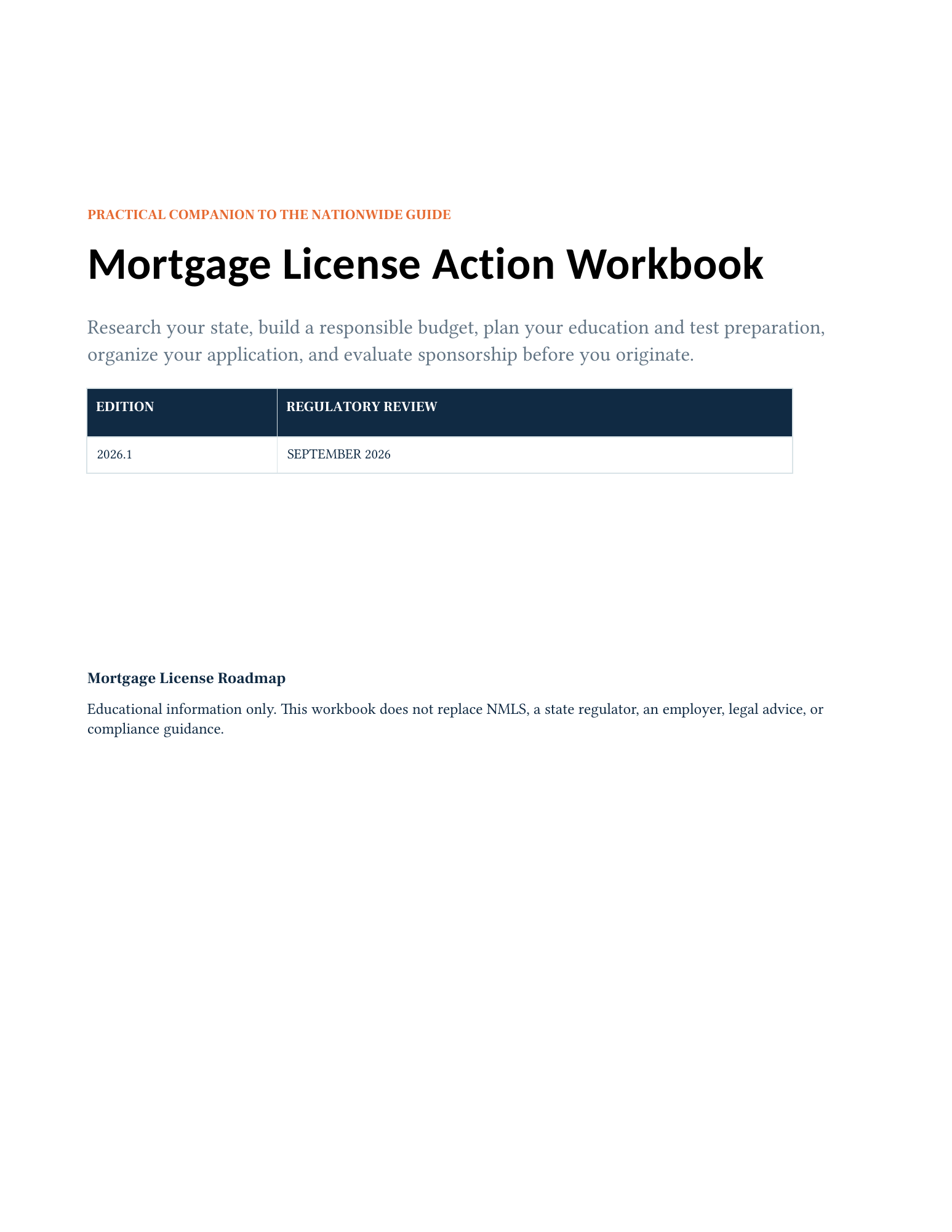 Cover of the Mortgage License Action Workbook